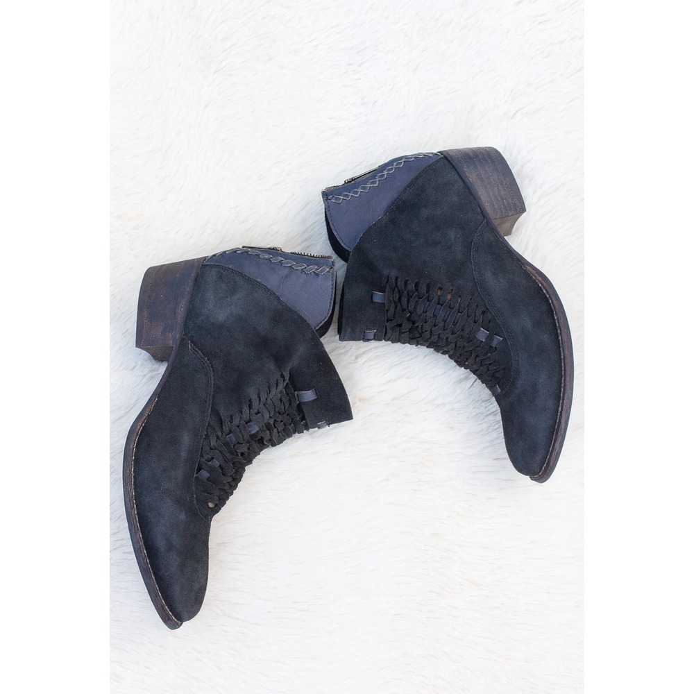 Rebels sz 7.5 Womens 100% Leather Stitched Braided Zip Up Ankle Heel Boots Edgy